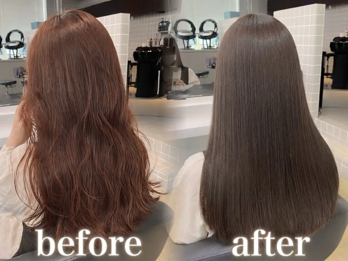 ロング カラー カット ヘアカラー 縮毛矯正 トリートメント ブリーチ縮毛矯正飛我 韓国ヘア🫧のヘアスタイル