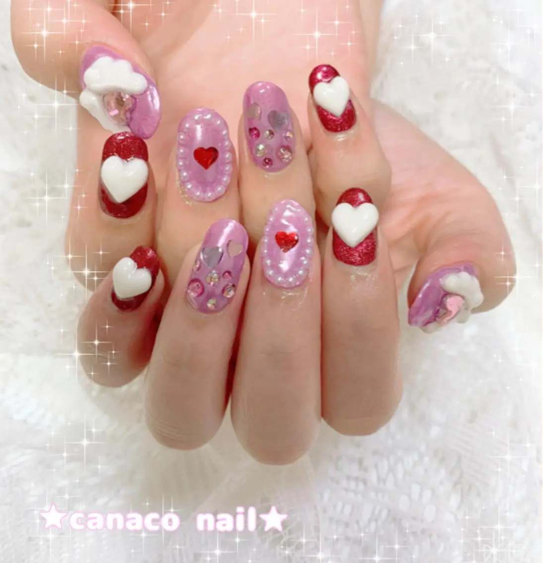 ネイル ジェルネイル ハート ミラーネイル パープル ハンドネイル ハンドケア ベテランネイル cnc nailのネイルデザイン