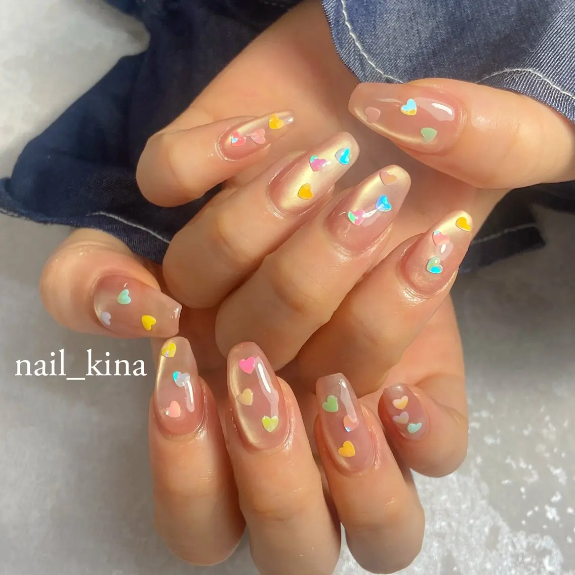 ネイル ハート ロングネイル マグネットネイル ピンク nail_ kinaのネイルデザイン