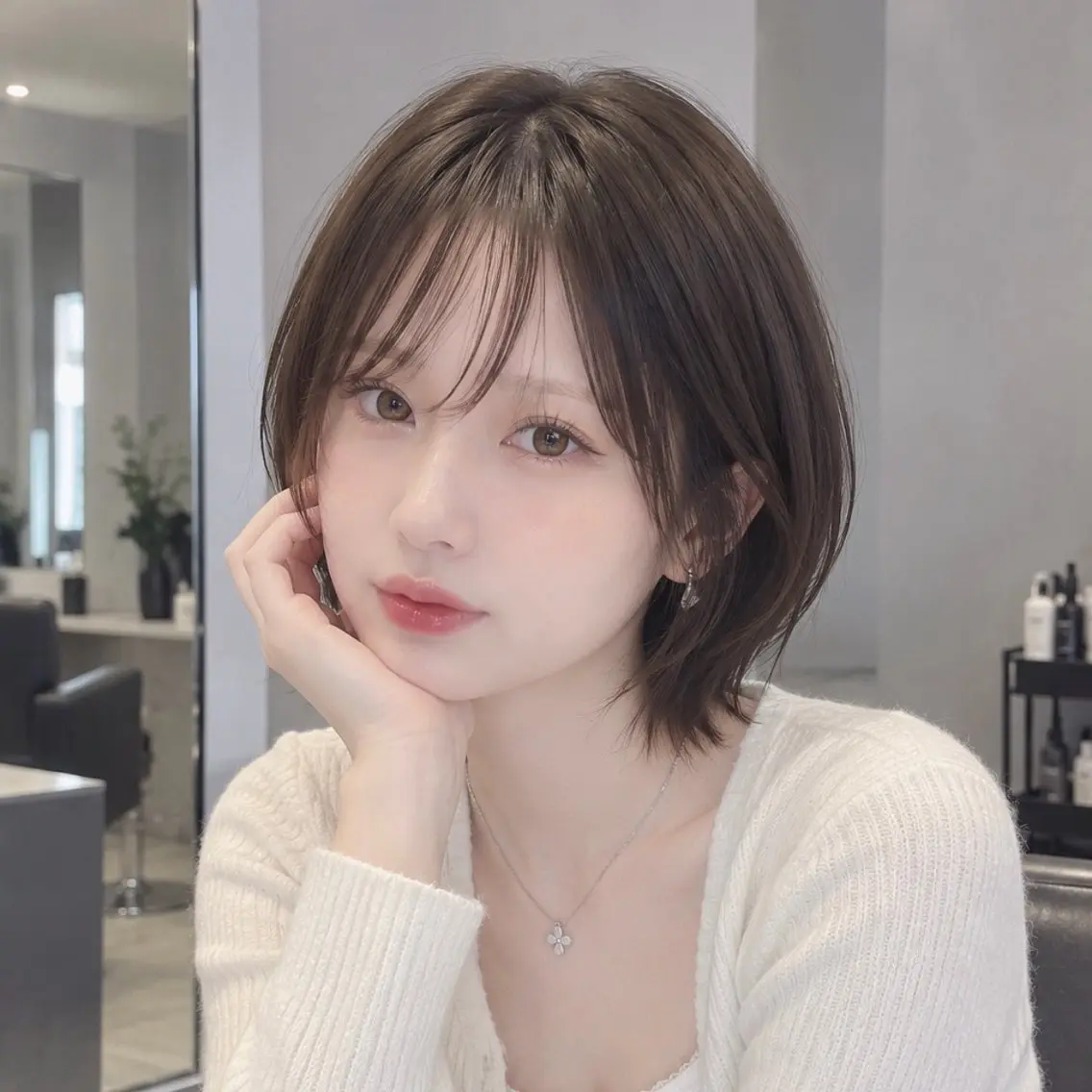 ミディアム ボブレイヤー ミディアムレイヤー ボブ くびれヘア 顔周りカット カット ヘアカラー トリートメント 渋谷/髪質改善🫧 韓国/レイヤー/会田のヘアスタイル