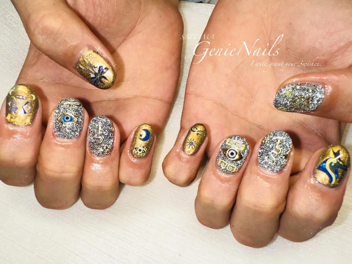 メンズ ネイル アートネイル 氷ネイル・うるうるネイル ロングネイル メンズネイル 持ち込み Genie Nailsのネイルデザイン