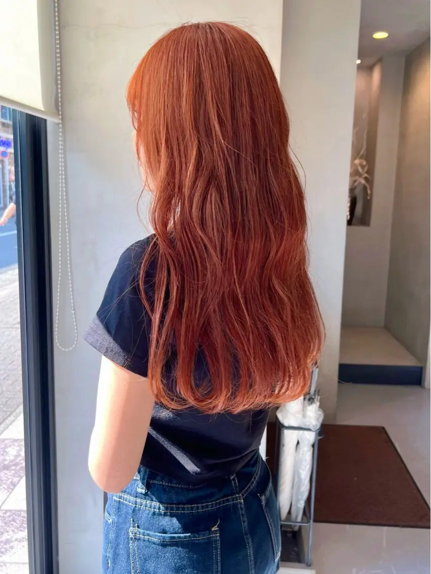ロング カラー ブリーチ ダブルカラー ブリーチなしカラー オレンジ カット ヘアカラー レイヤー / ボブ/ 艶カラー/sakiのヘアスタイル
