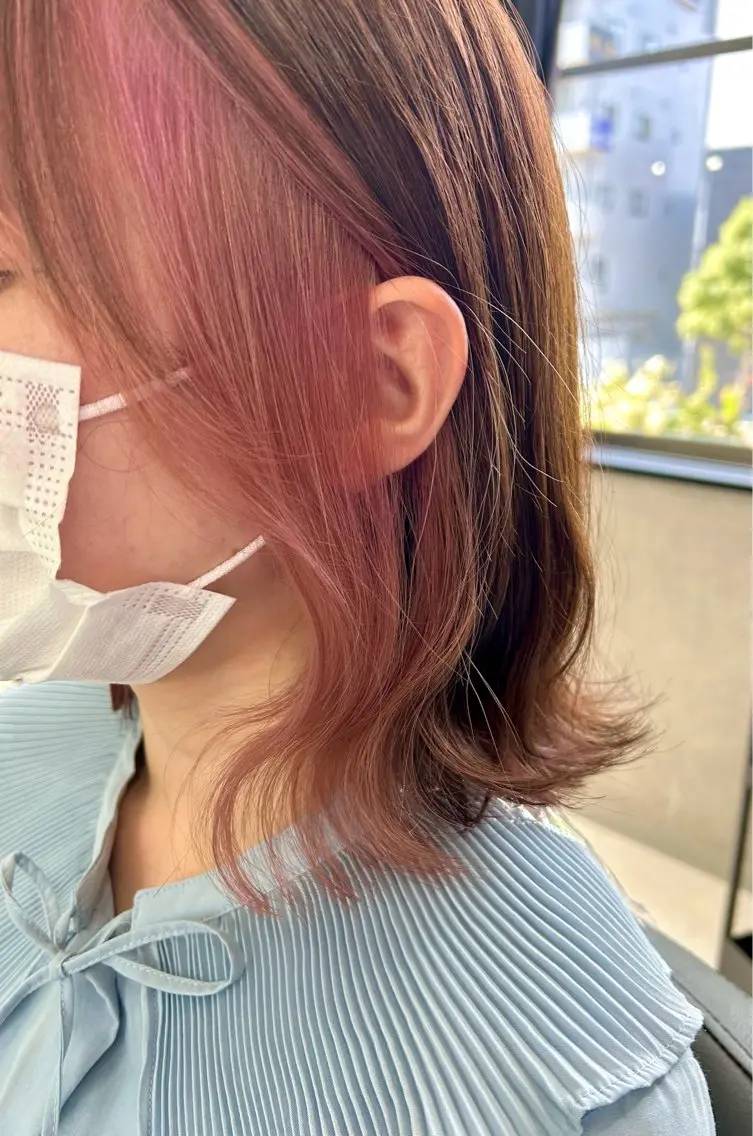 ミディアム カラー ベージュカラー インナーカラー ピンクカラー ピンクベージュ カット ヘアカラー トリートメント 🫧高鹿汰一髪質改善 /白髪ぼかし🫧のヘアスタイル