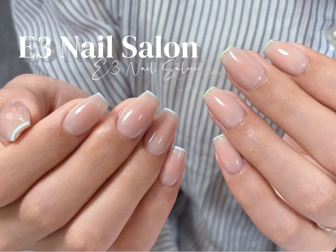 ネイル 桜ネイル フレンチネイル ジェルネイル ガラスフレンチ グラデーション ハンドネイル E3 Nail Salonのネイルデザイン