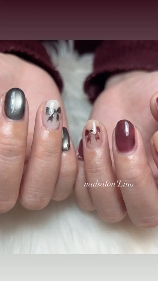 ネイル マグネットネイル リボン Lino𓂃⟡.· Chizuruのネイルデザイン