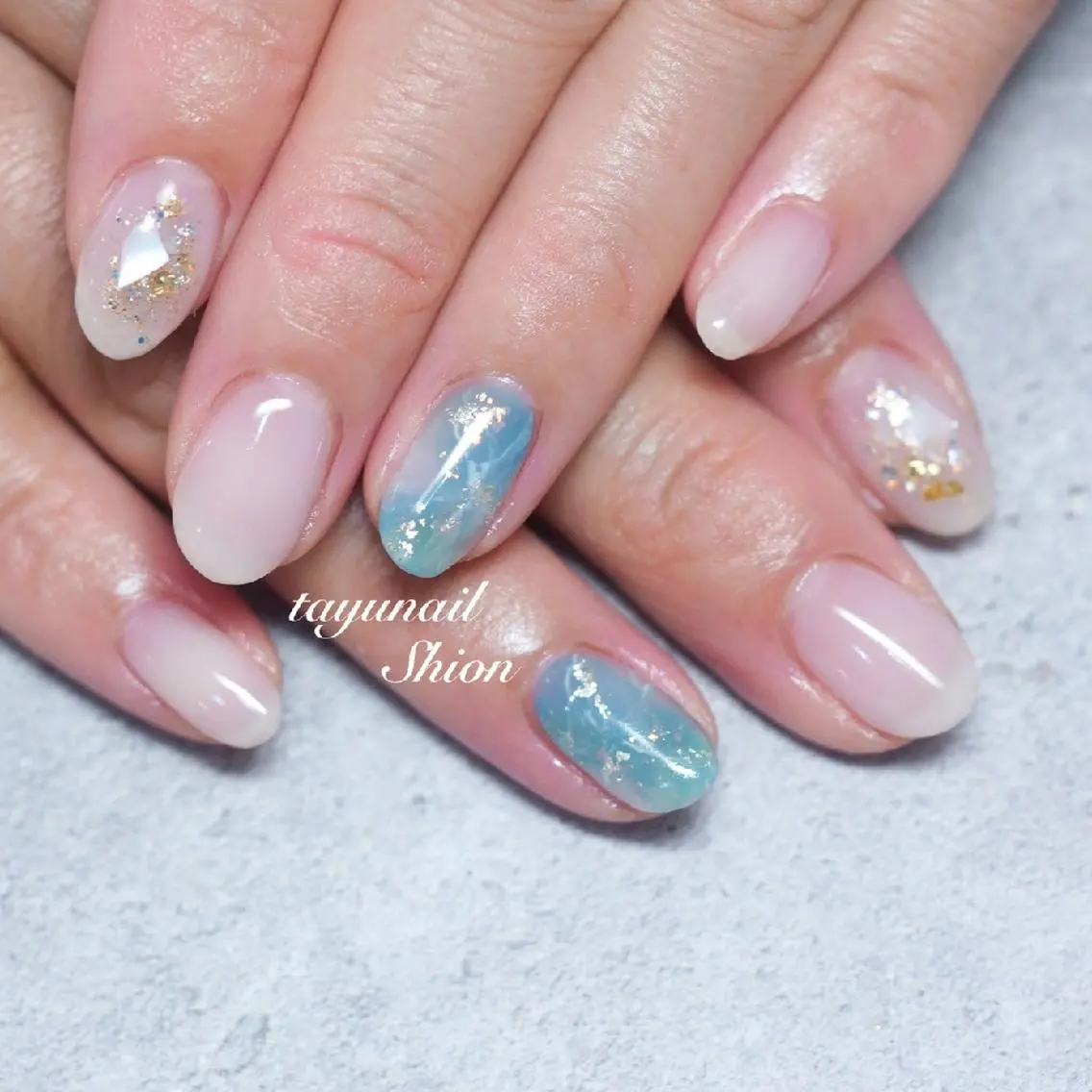 ネイル アートネイル ブルー ジェルネイル パラジェル 夏ネイル ネイルサロン 【たゆnail】のネイルデザイン