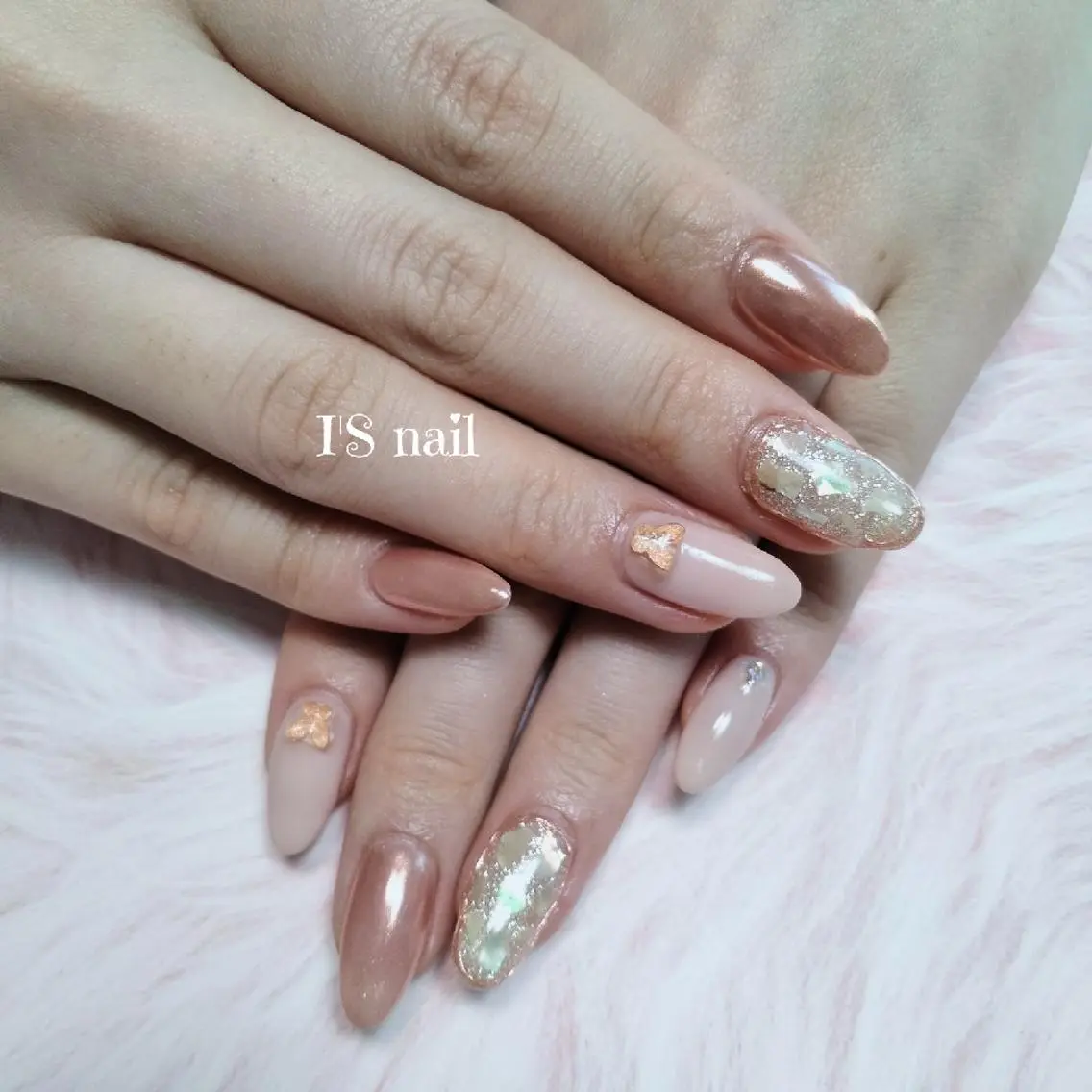 ネイル ゴールド ピンク 春ネイル I'S nail 佐野のネイルデザイン