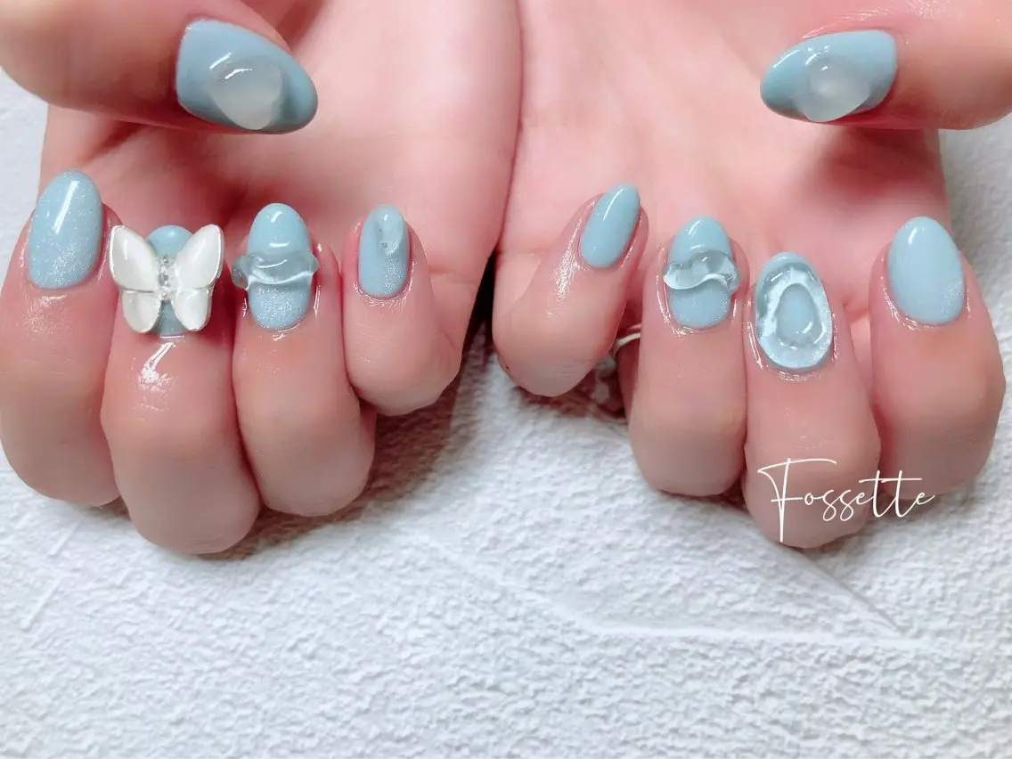 ネイル クリアネイル マグネットネイル ぷっくりネイル ハンドネイル nailsalon Fossetteのネイルデザイン