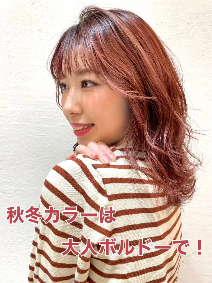 セミロング カラー パーマ ボルドーカラー レッドカラー バイオレットカラー 似合わせ✨透明感🫧 佐藤優斗のヘアスタイル