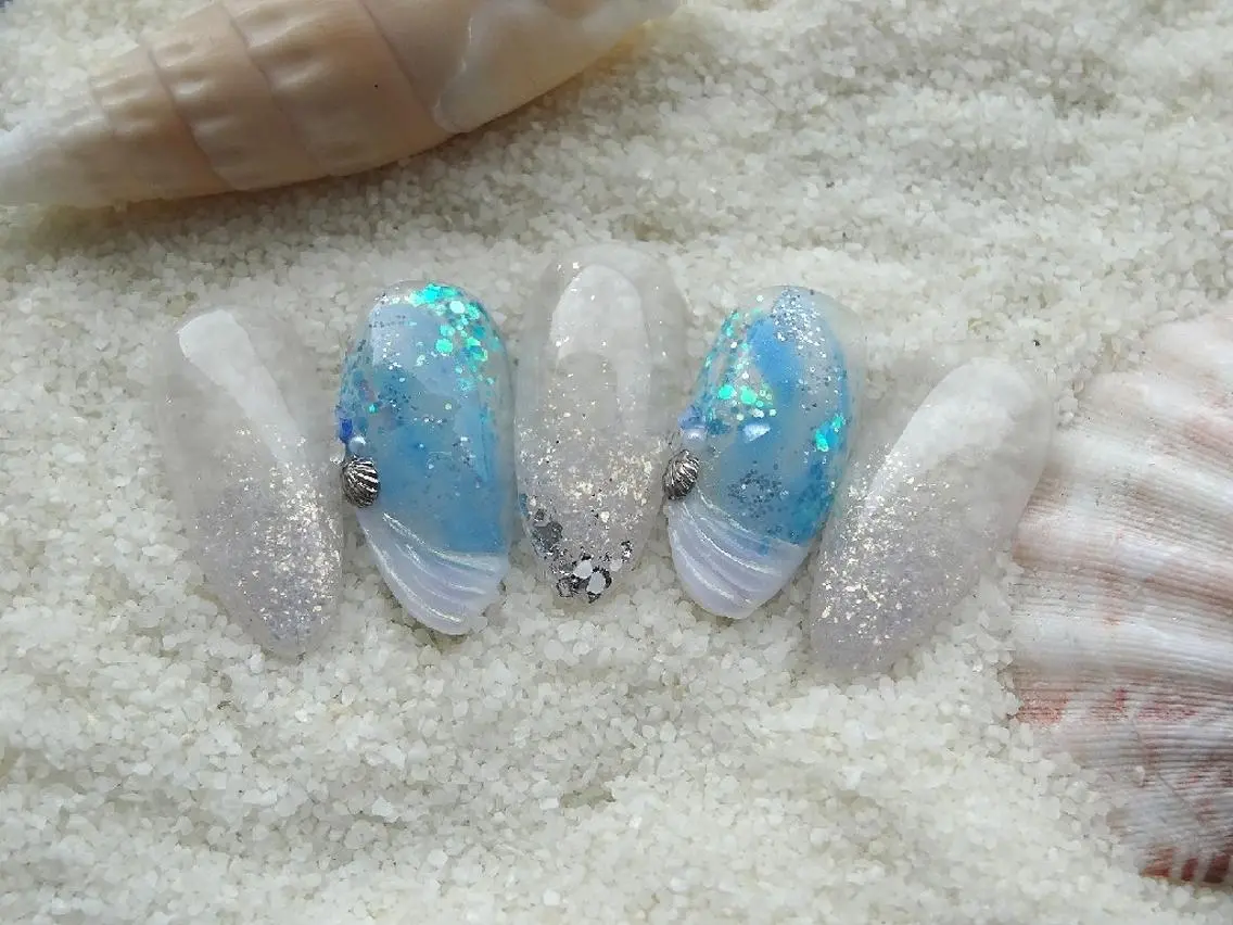 ミディアム ネイル 長さ出し ジェルネイル ニュアンスネイル スカルプネイル 夏ネイル T&A nailのネイルデザイン