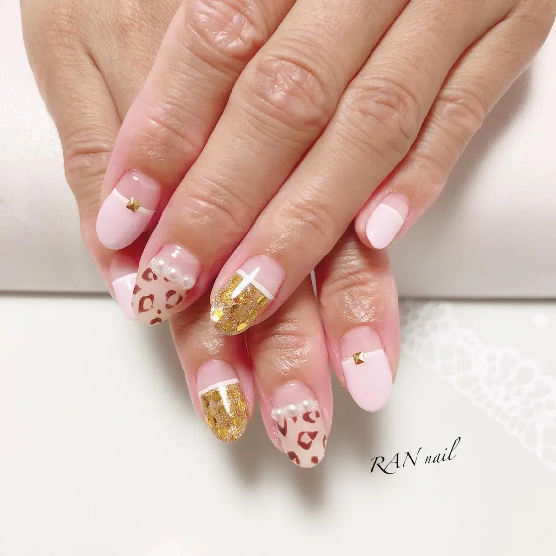 ネイル アニマル柄 フレンチネイル ピンク ハンドネイル フットネイル RAN nailのネイルデザイン