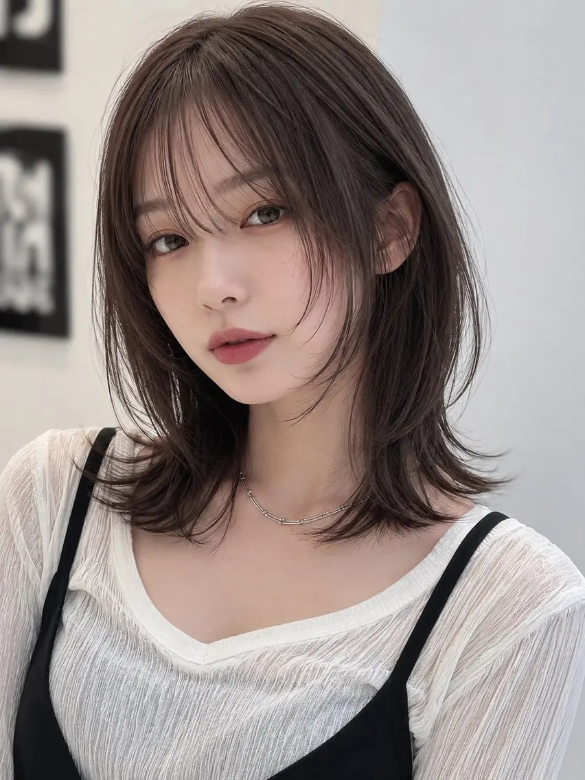 ミディアム ボブ 髪質改善 韓国風ヘア レイヤーカット 縮毛矯正 カット ヘアカラー 髪質改善/レイヤー/ 佐藤　舞🌷🫧のヘアスタイル