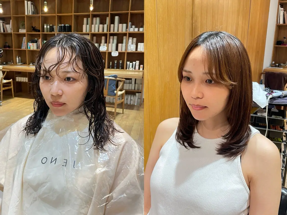 ミディアム ミディアムパーマ レイヤーカット 縮毛矯正 縮毛矯正/レイヤー 🌙児玉光瑠のヘアスタイル