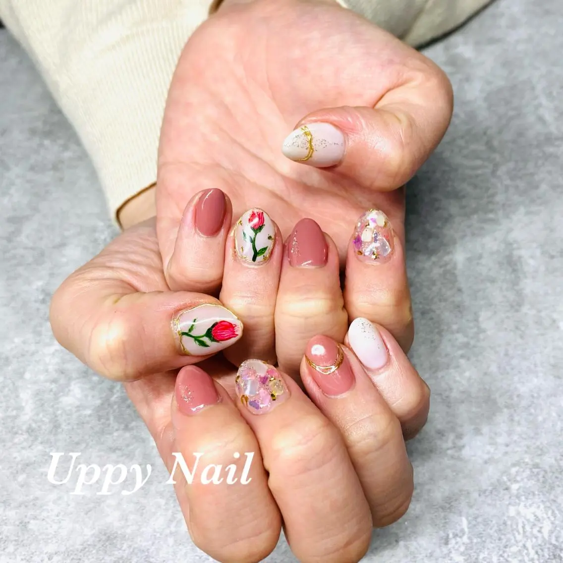 ネイル フラワーネイル 春ネイル ハンドネイル Uppy Nail ukyoのネイルデザイン