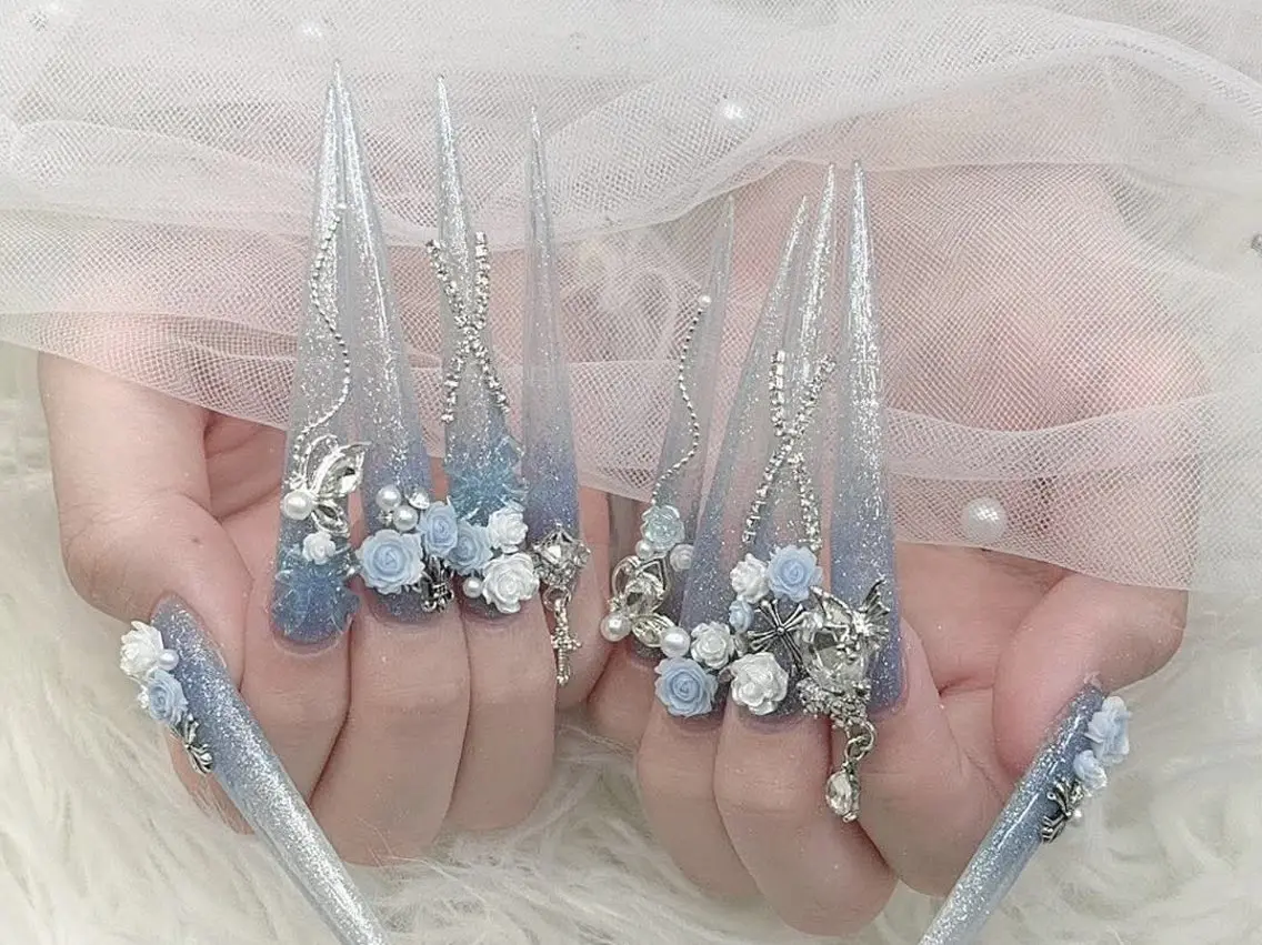 ネイル 成人式 マグネットネイル 大理石ネイル(マーブル) リボン 夏ネイル ハンドネイル MoMoA Nail ネイル長さ出し専門店のネイルデザイン