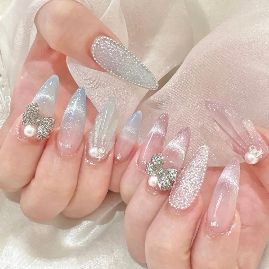 ネイル オーロラネイル ボルドー ブラウン 氷ネイル・うるうるネイル キラキラネイル ハンドネイル Sora  Nail 長さ出し専門店のネイルデザイン