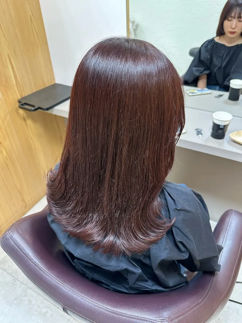 ミディアム カラー ヘアアレンジ ラベンダーカラー ラベンダーピンク ピンクカラー カット ヘアカラー トリートメント sena/博多/ コテ巻き風パーマのヘアスタイル