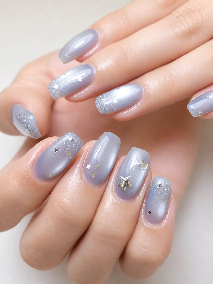 ネイル ブルー マグネットネイル シンプルネイル ハンドネイル nailsalon Lunoaのネイルデザイン