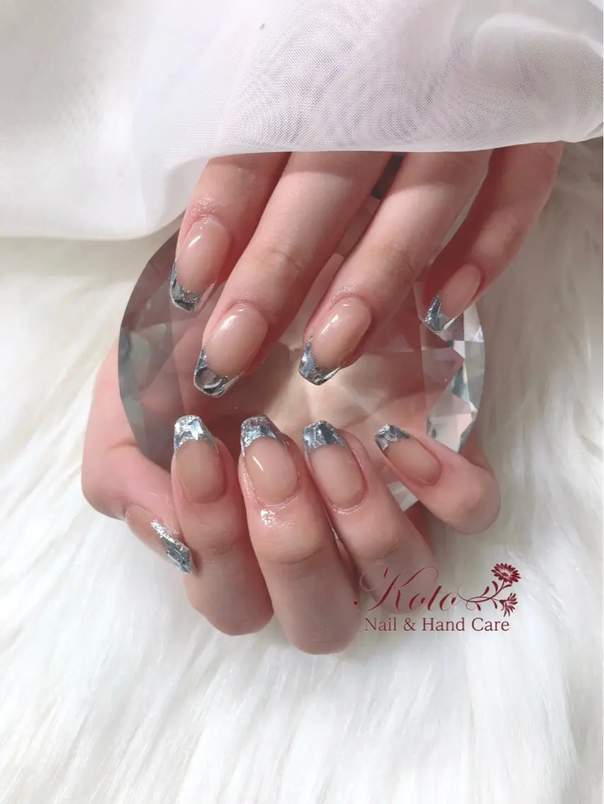 ネイル 長さ出し フレンチネイル ジェルネイル ガラスフレンチ 持ち込み ハンドネイル Nail Salon KOTOのネイルデザイン