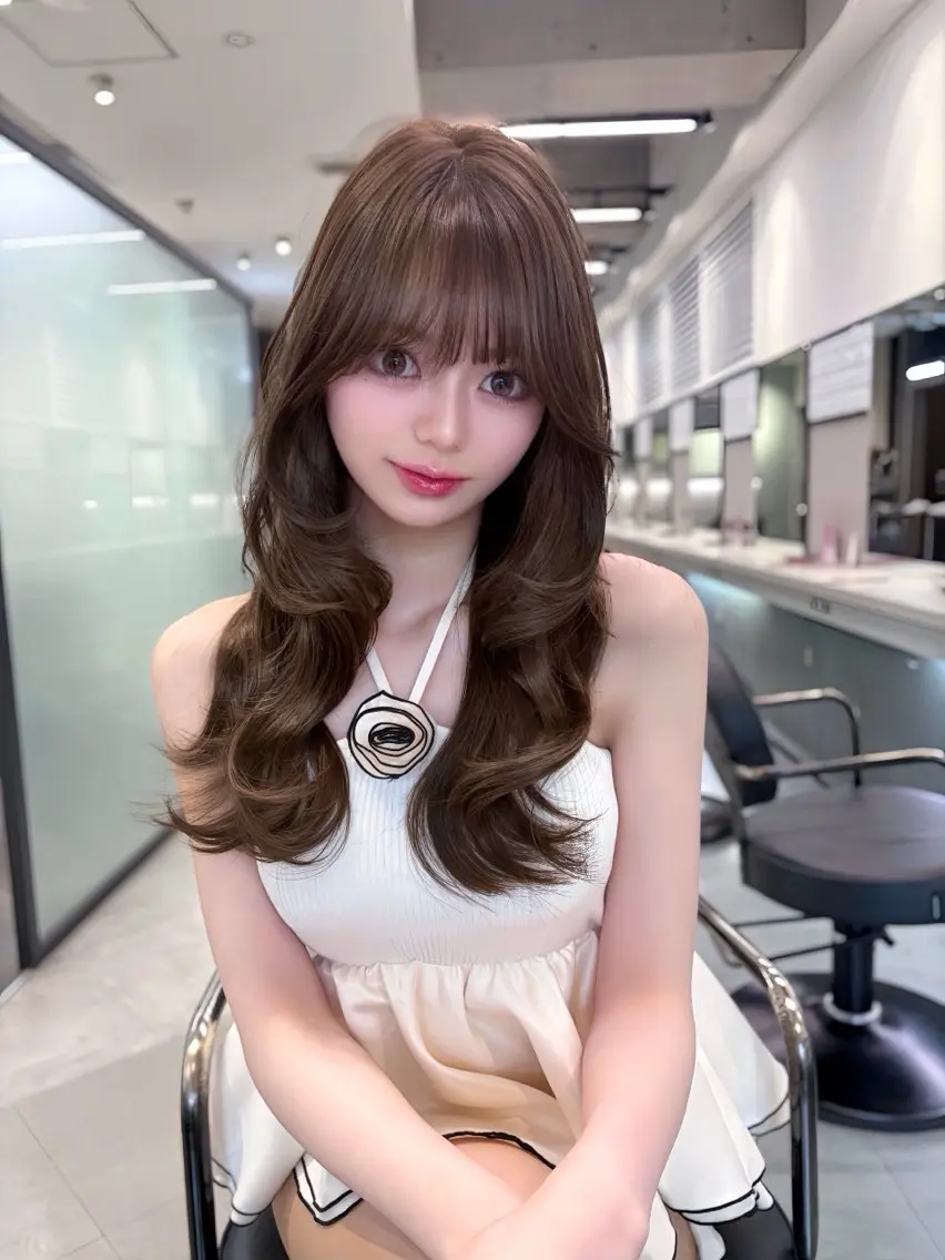 セミロング カラー 透明感カラー 韓国風ヘア レイヤーカット 小顔カット ワンホンヘア MISAKI/韓国 透明感カラー🎀のヘアスタイル