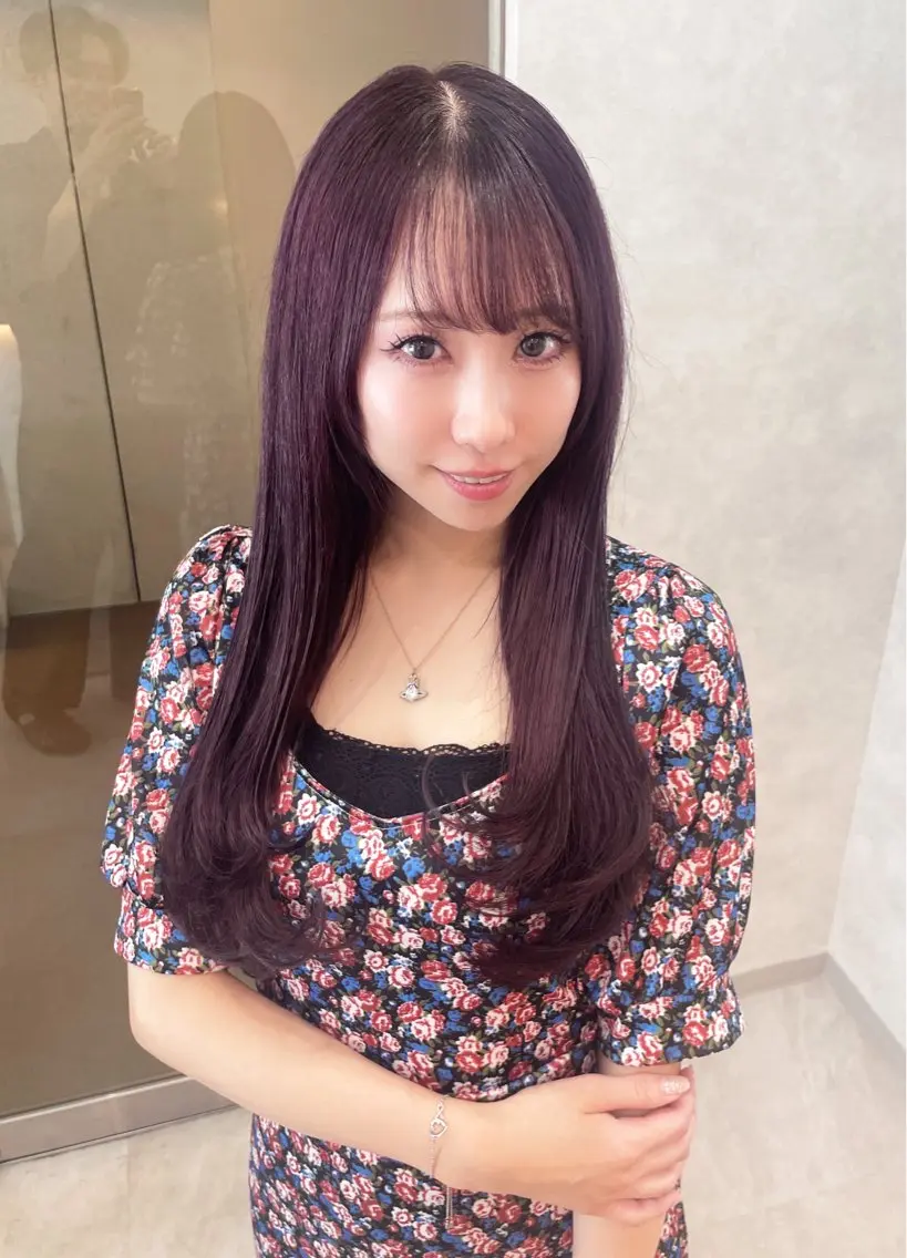 ロング パープルカラー レイヤーカット ロング ヘアカラー トリートメント 髪質改善/レイヤー 本田拓也のヘアスタイル
