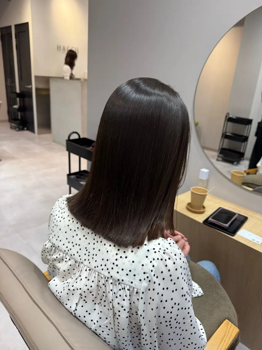 ミディアム カット 縮毛矯正 トリートメント 美髪矯正/縮毛矯正 /艶カラー🍀のヘアスタイル