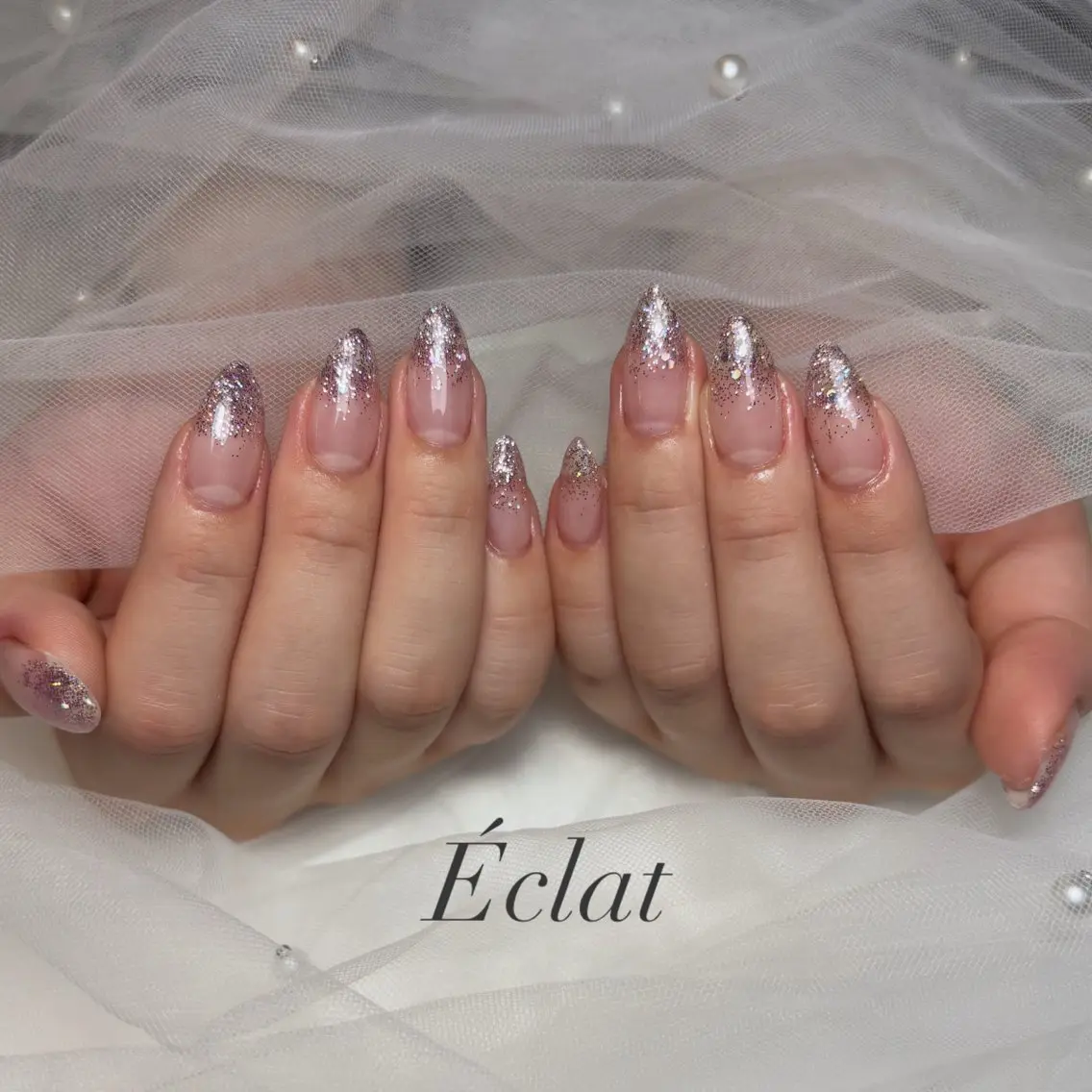 ネイル ラメ(グリッター) ラメグラデーション ピンク ハンドネイル nail salon Éclatのネイルデザイン