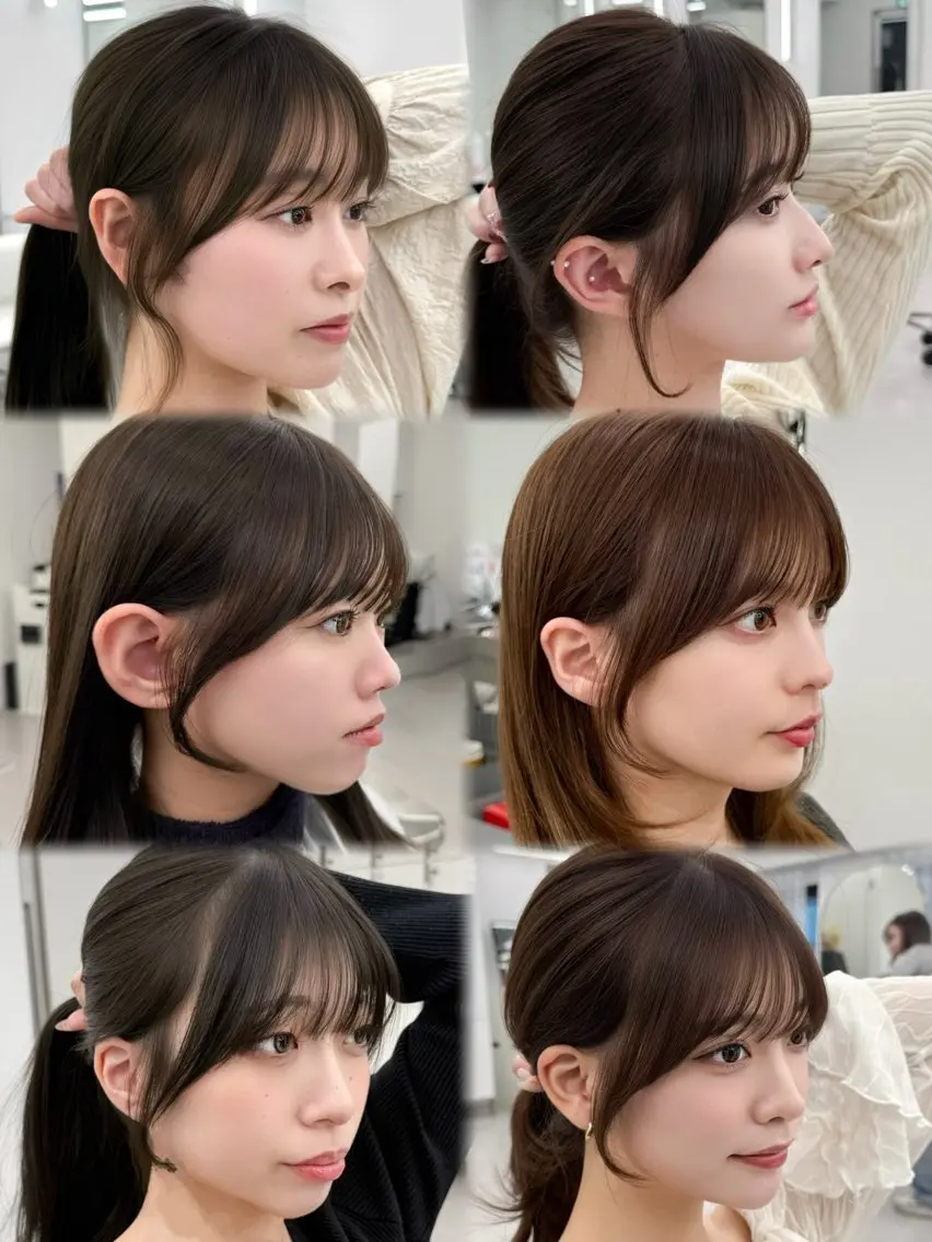 セミロング カット ヘアカラー トリートメント 割れない顔まわり× 小顔補正レイヤー難波のヘアスタイル
