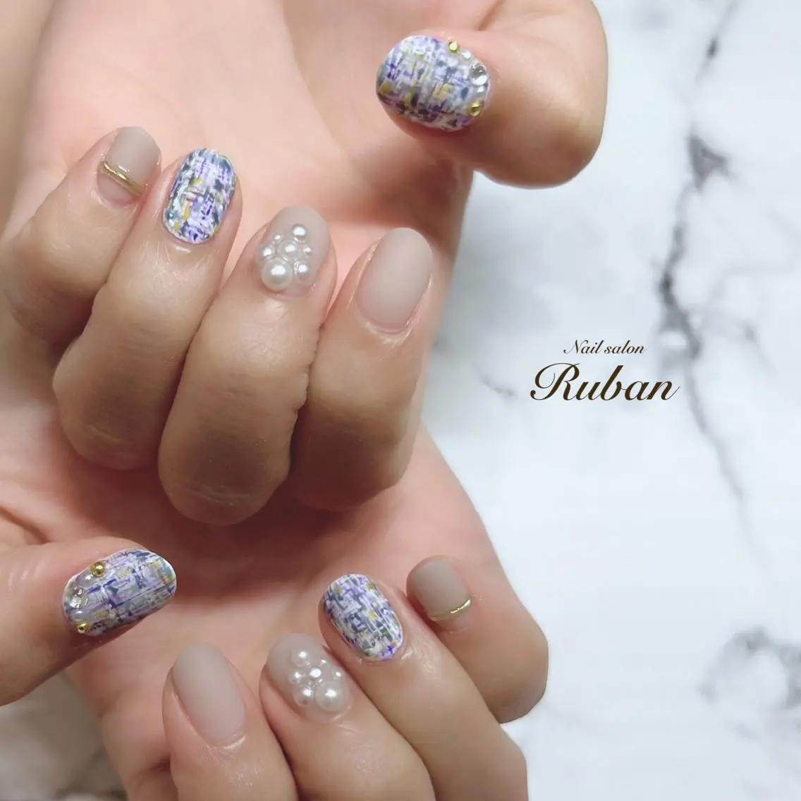 ネイル アートネイル 持ち込み ツイードネイル Nail salon Rubanのネイルデザイン