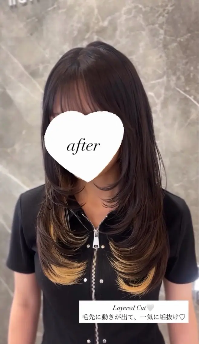 ロング カラー カット 韓国レイヤー艶カラー ブリーチ otohaのヘアスタイル