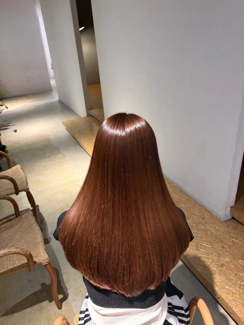 ロング オレンジブラウン カット ヘアカラー トリートメント 太田 渚遊のヘアスタイル