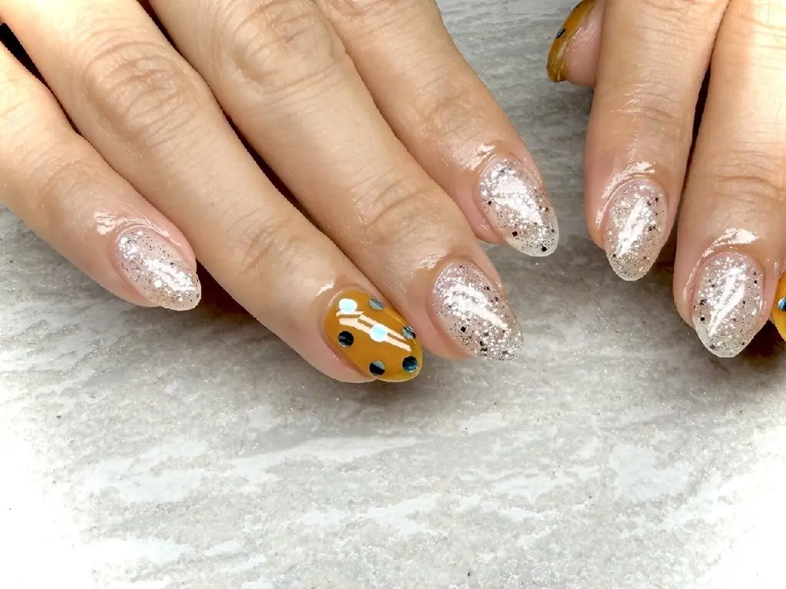 ネイル ブルー ブラウン ホログラムネイル ハンドネイル JULIE NAILのネイルデザイン