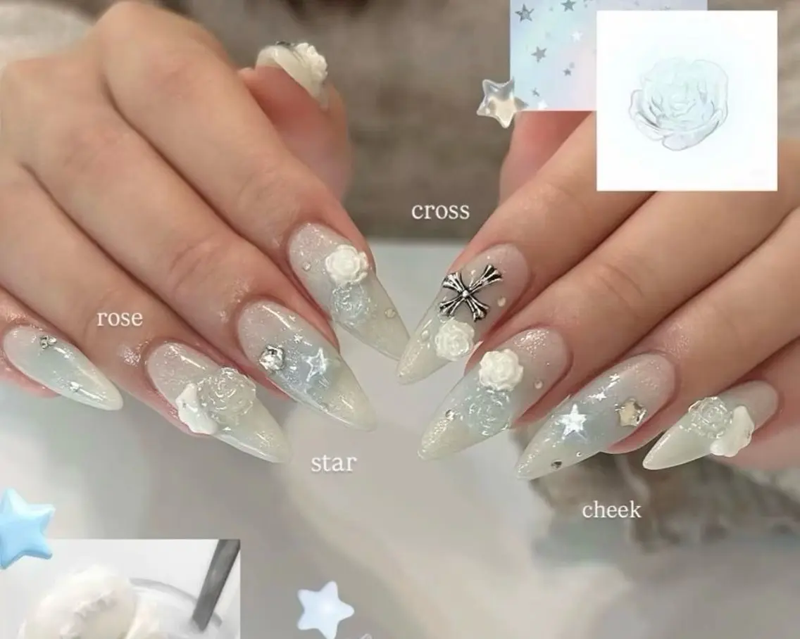 ネイル ガーリー ハート 韓国ネイル ニュアンスネイル リボン ハンドネイル Sora nail 長さ出し専門店のネイルデザイン