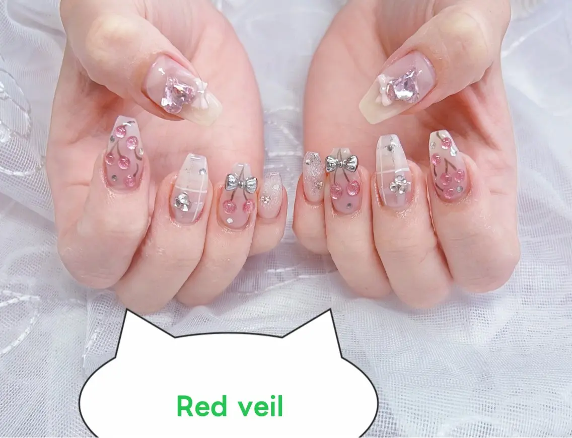 ネイル アートネイル ジェルネイル 韓国ネイル 春ネイル ワンホンネイル ハンドネイル red veil ネイルのネイルデザイン