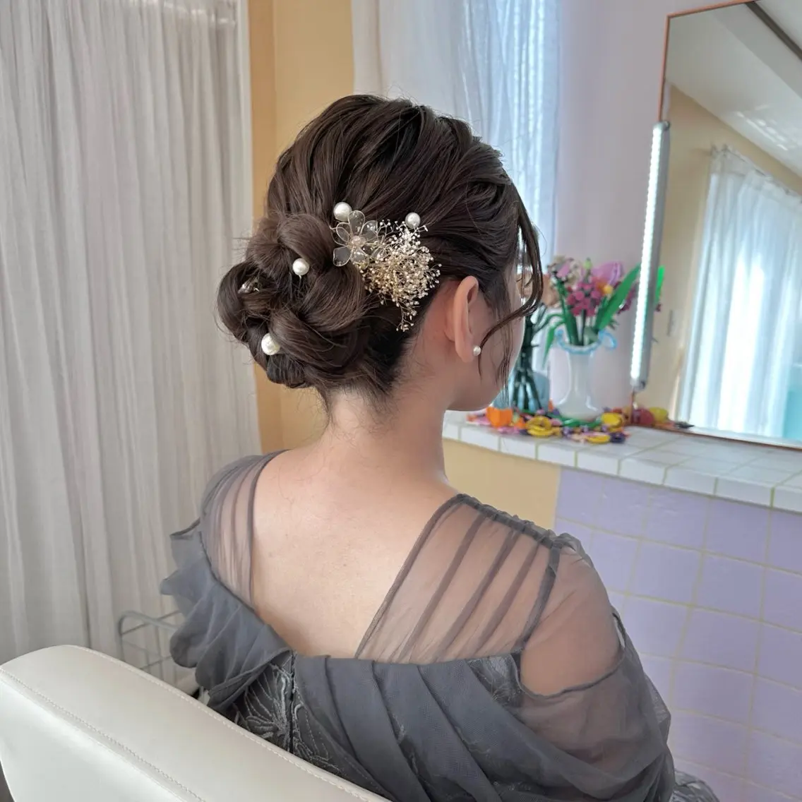 ロング ヘアアレンジ お団子ヘア ヘアセット 杏寿 ヘアセットサロンのヘアスタイル