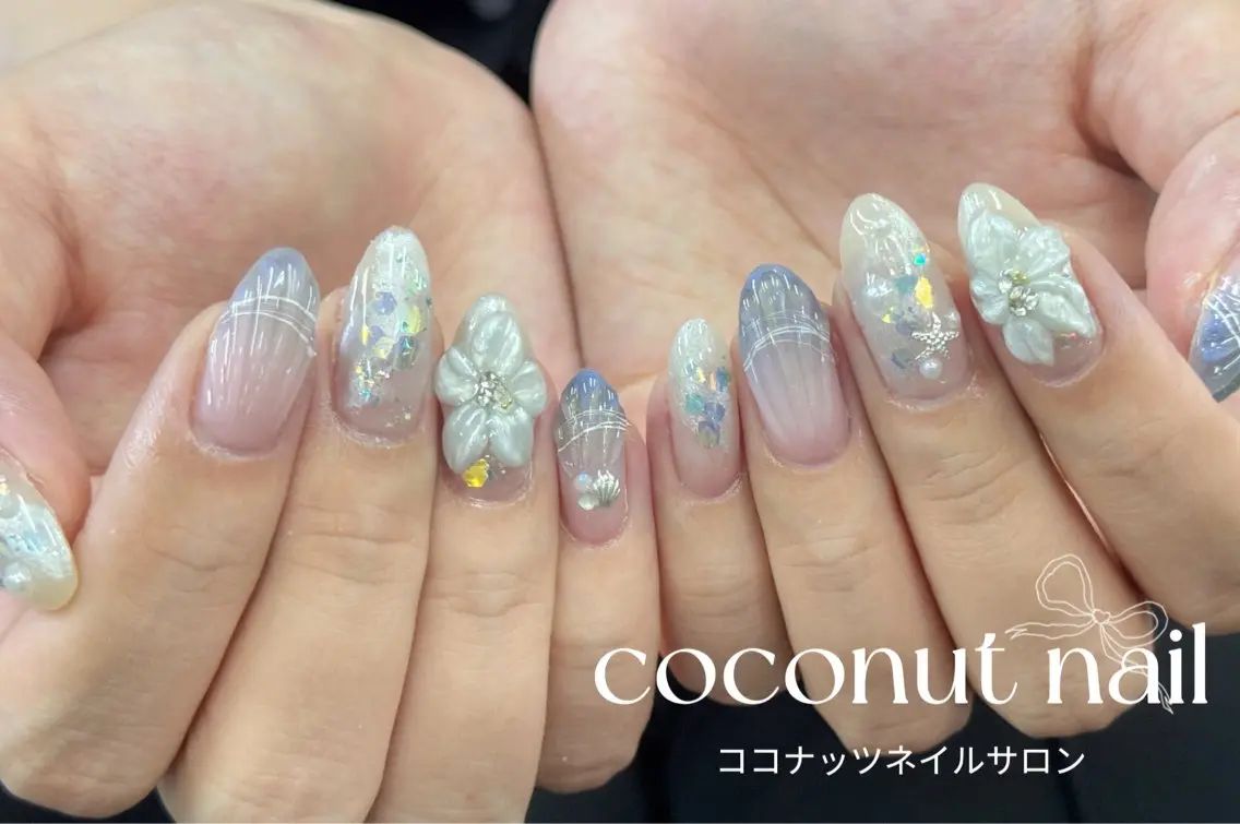 ネイル べっ甲ネイル フレンチネイル キラキラネイル マグネットネイル 大理石ネイル(マーブル) ハンドネイル 神田 ココナッツのネイルデザイン