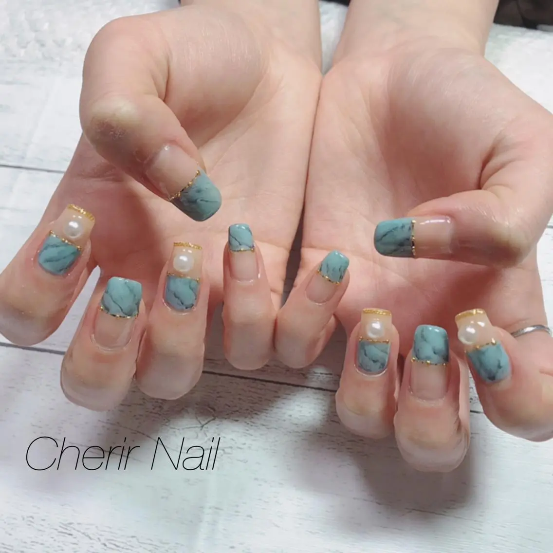 ネイル ロングネイル 大理石ネイル(マーブル) ワンカラーネイル スクエアネイル ハンドネイル Cherirnail kaoriのネイルデザイン