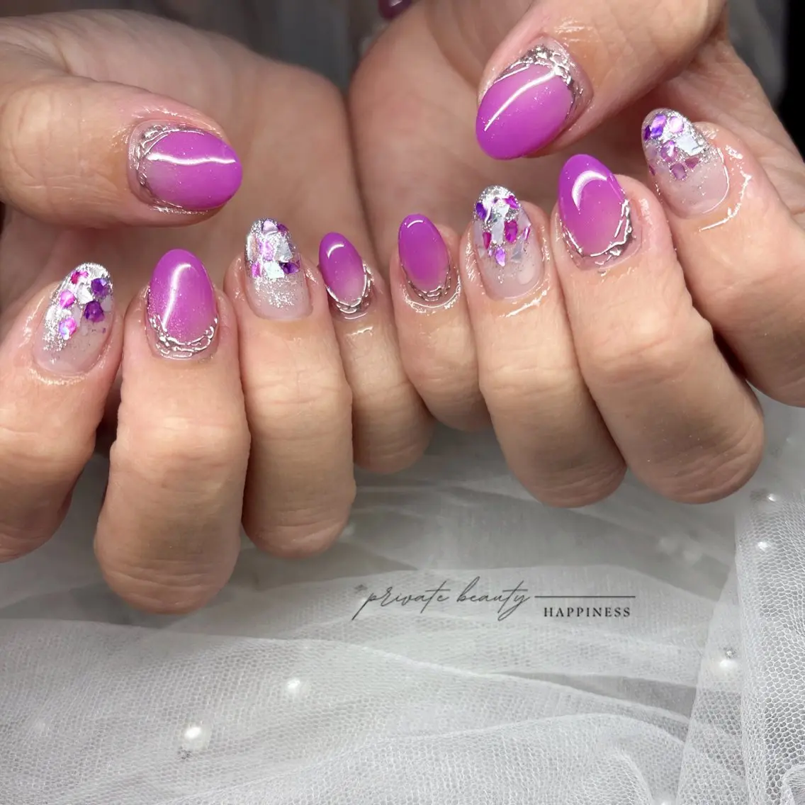 ネイル 持ち込み パープル 春ネイル 夏ネイル ハンドネイル happiness nailのネイルデザイン