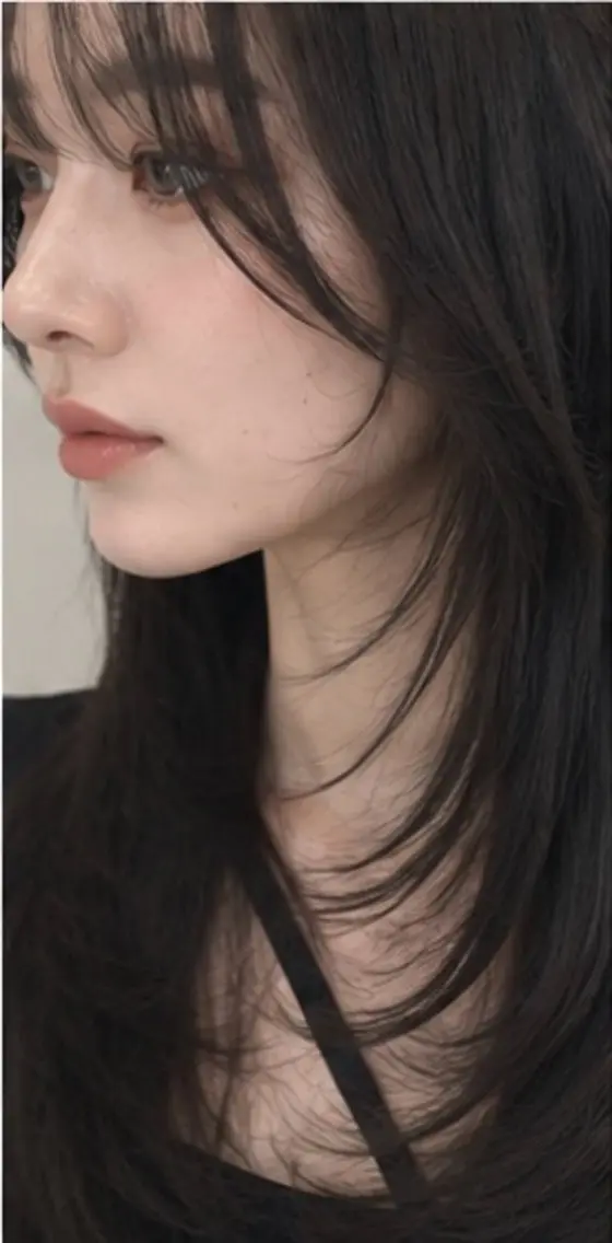 ロング ロングレイヤー 顔まわりレイヤー 顔周りカット レイヤーカット ロング 韓国風ワンホンレイヤ ー/似合わせカットのヘアスタイル