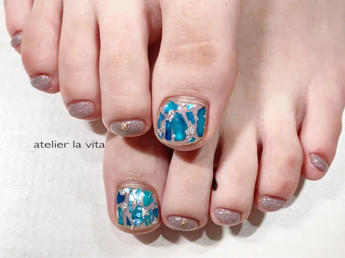 【FOOT】ジェルネイル*シンプルアート付きの写真