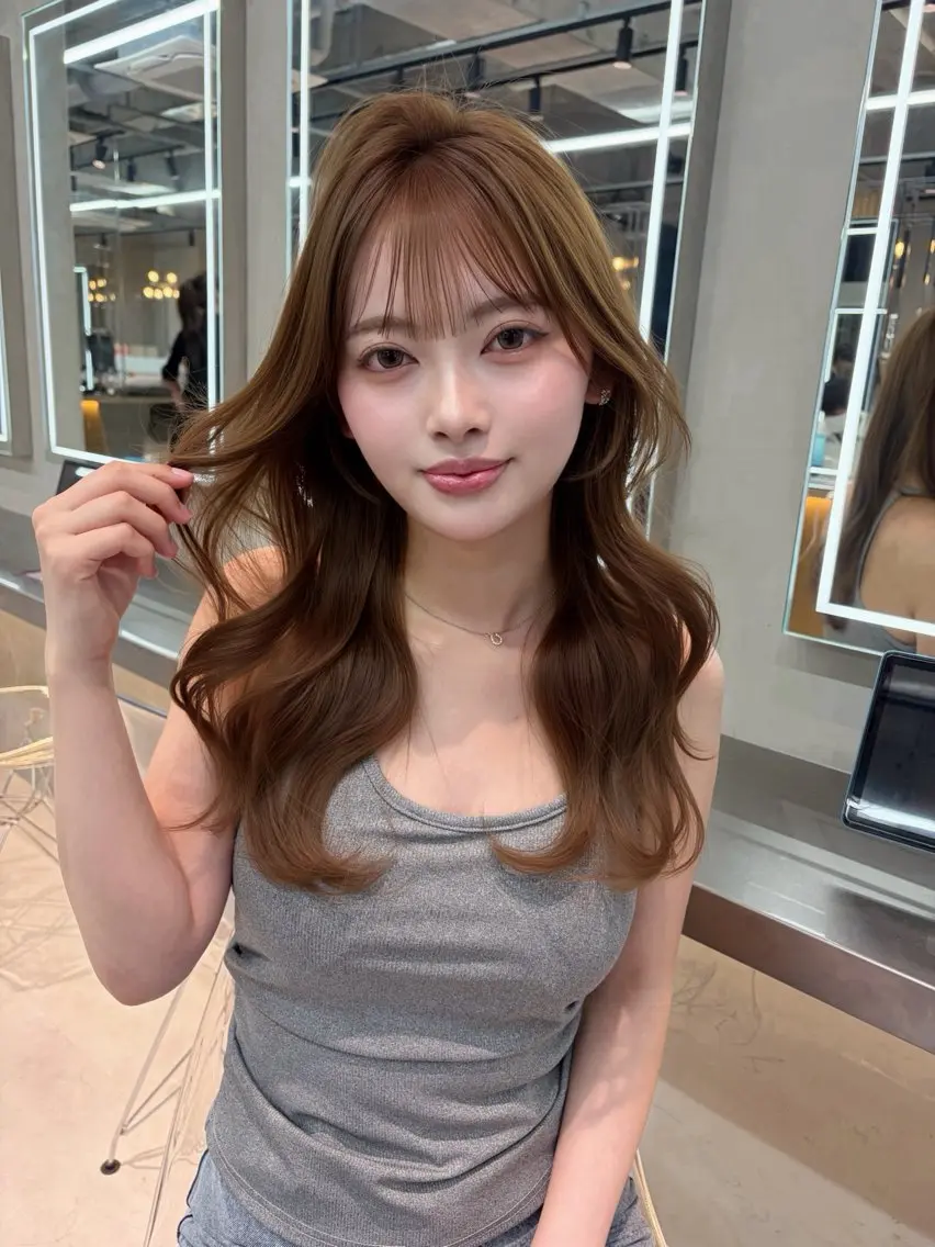 ミディアム カラー ヘアアレンジ ベージュカラー ブリーチ 透明感カラー ブリーチなしカラー 髪質改善 【博多髪質改善】 吉村　清志のヘアスタイル