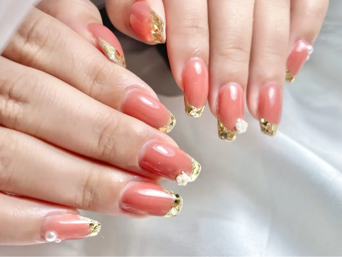 ネイル フラワーネイル フレンチネイル ガラスフレンチ 春ネイル ワンホンネイル ハンドネイル ゆりか joieange福島のネイルデザイン