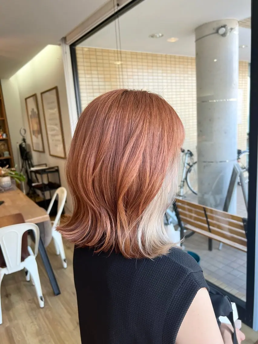 ミディアム カラー ベージュカラー イヤリングカラー ピンクカラー ピンクベージュ ホワイトベージュ ヘアカラー 堀 望美のヘアスタイル