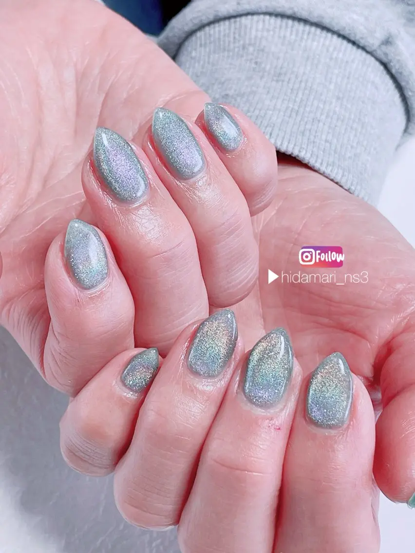 ネイル グリーン マグネットネイル ハンドネイル NailSalon ひだまりのネイルデザイン