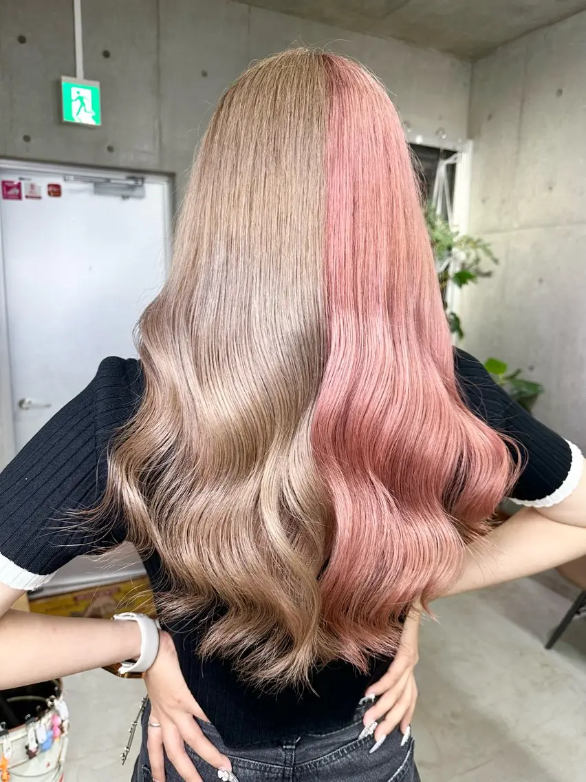ロング カラー ハイトーンカラー ピンクカラー ヘアカラー トリートメント Kazu 🌠名古屋 ハイトーン/レイヤーのヘアスタイル
