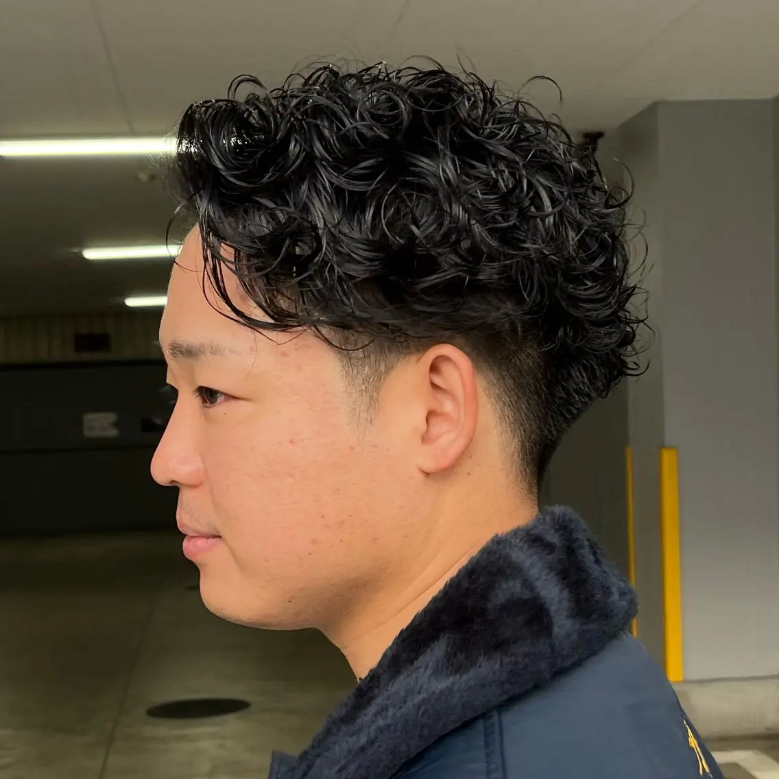 ショート パーマ メンズ オールバック フェードカット メンズパーマ スキンフェード スペインカール カット パーマ 立川/メンズパーマ 厚進太郎のヘアスタイル