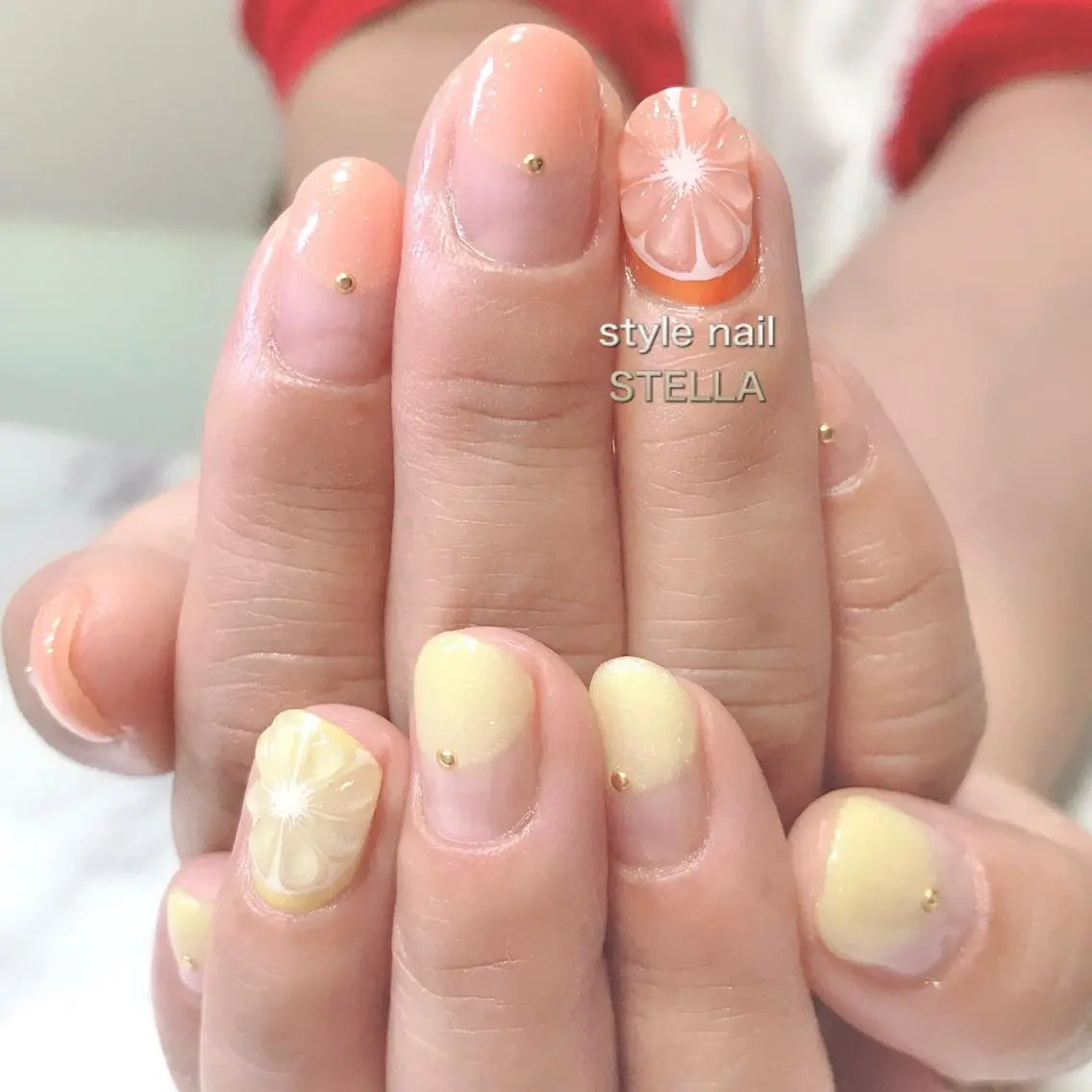 ネイル フレンチネイル オレンジ ステラ marikominoのネイルデザイン