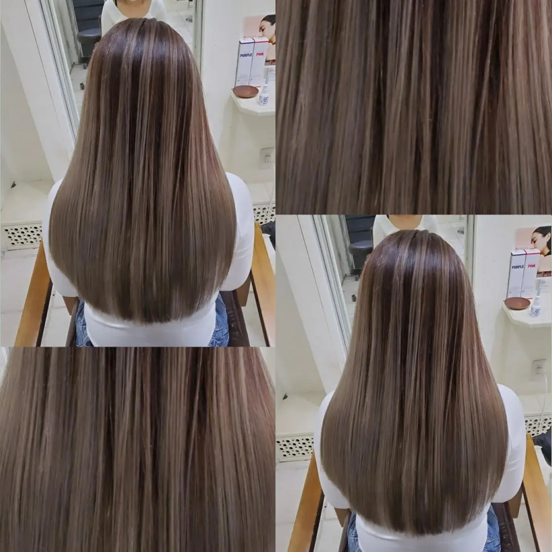 ロング エクステ ツヤ髪✨縮毛矯正 ハイトーンカラーのヘアスタイル
