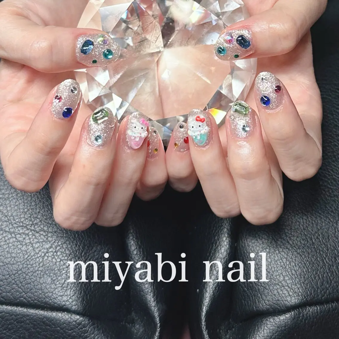 ネイル ジェルネイル キラキラネイル ラメ(グリッター) 持ち込み ストーンネイル ハンドネイル miyabi nail 桂川駅近くのネイルデザイン