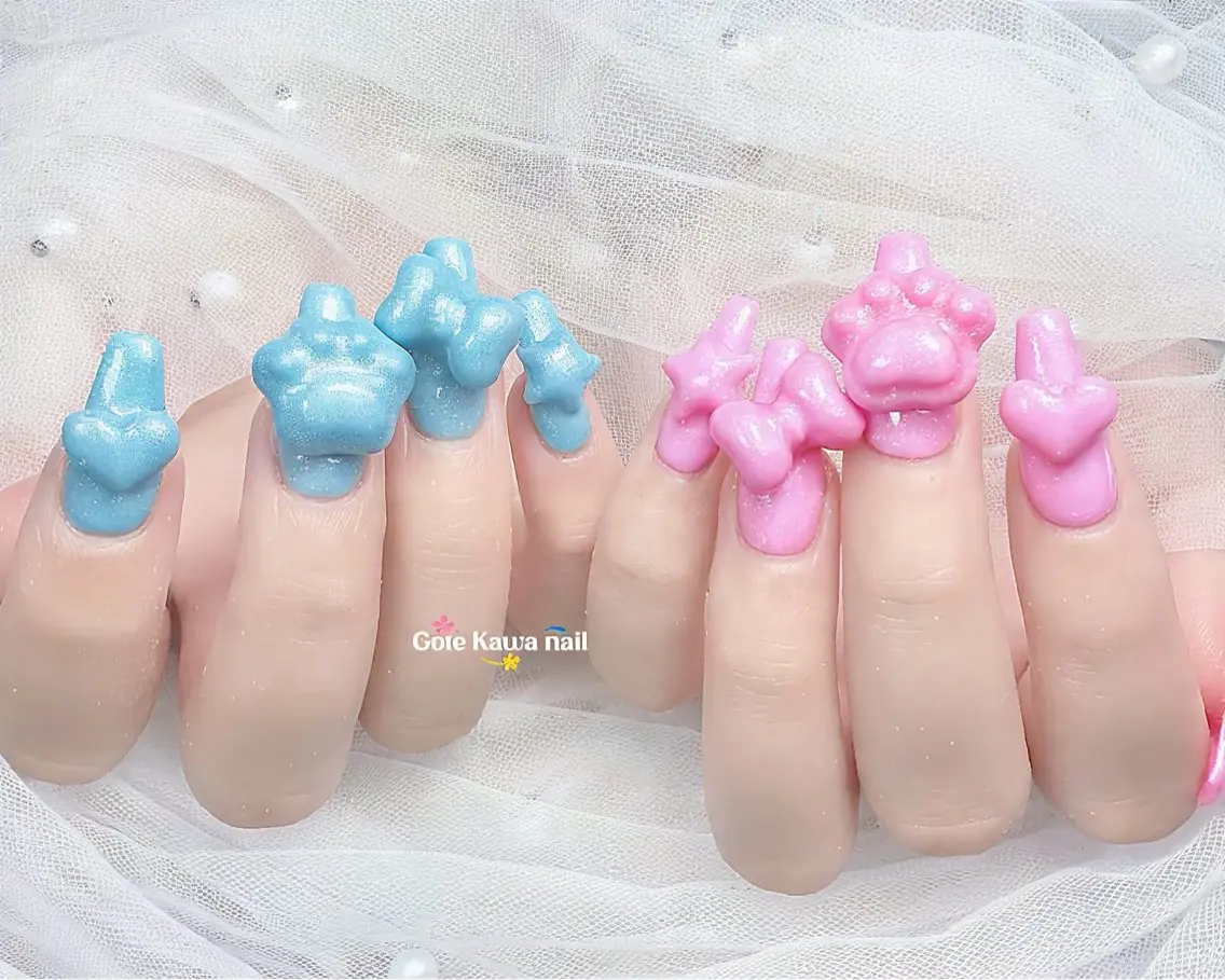ネイル ブルー 持ち込み ピンク 夏ネイル ハンドネイル ハンドケア Gote Kawa nail salonのネイルデザイン